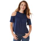 Juniors' Iz Byer California Eyelet Cold Shoulder Top, Girl's, Size: Medium, Blue (navy)