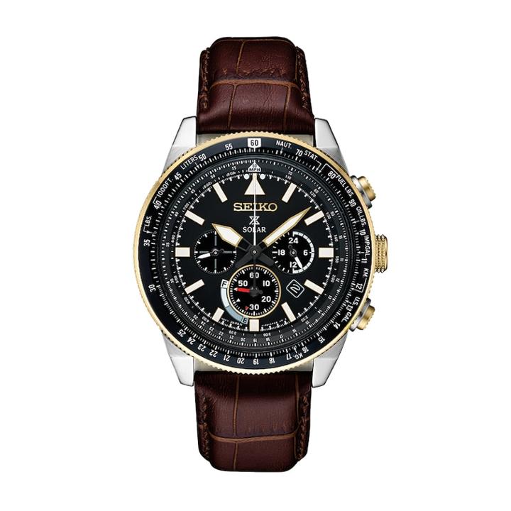 Seiko Men's Prospex Leather Solar Aviator Watch - Ssc632, Size: Large, Brown