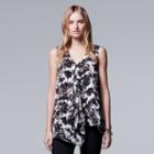 Women's Simply Vera Vera Wang Print Ruffle Top, Size: Small, Light Grey