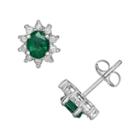 14k White Gold 1/5-ct. T.w. Diamond And Emerald Stud Earrings, Women's, Green