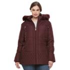 Plus Size Details Faux-fur Quilted Jacket, Women's, Size: 2xl, Red