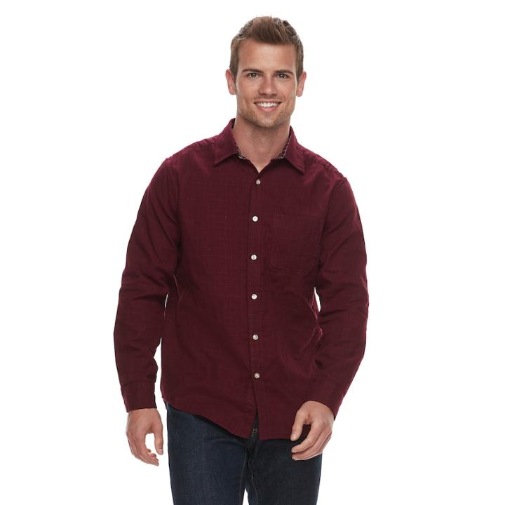 Men's Sonoma Goods For Life&trade; Modern-fit Long Sleeve Double Weave Button-down Shirt, Size: Medium, Dark Pink