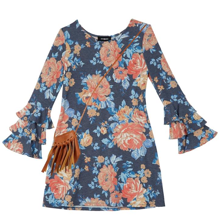 Girls 7-16 Iz Amy Byer Floral Knit Swing Dress With Purse, Size: Medium, Blue