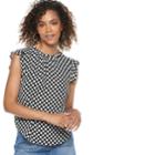 Women's Popsugar Print Ruffle-sleeve Top, Size: Medium, Black