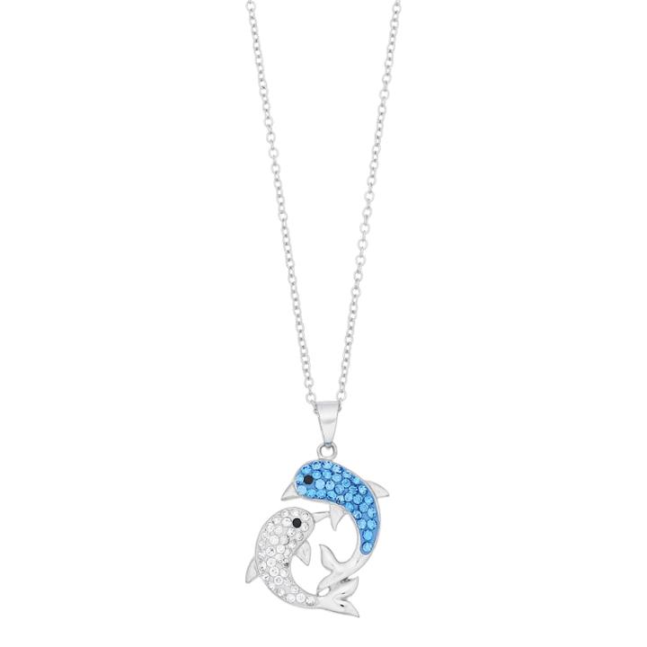 Silver Plated Crystal Pendant Dolphin Pendant Necklace, Women's, Size: 18, Multicolor