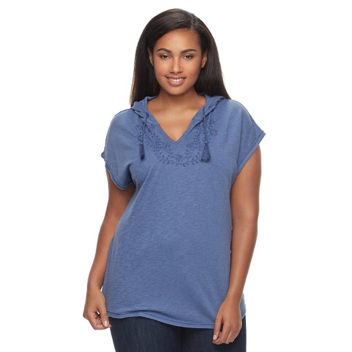 Plus Size Sonoma Goods For Life™ Embroidered Hoodie, Women's, Size: 2xl, Dark Blue