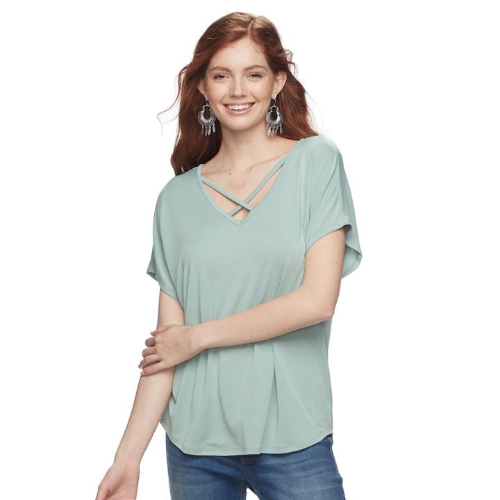 Juniors' Pink Republic Crisscross Tee, Teens, Size: Xs, Med Green