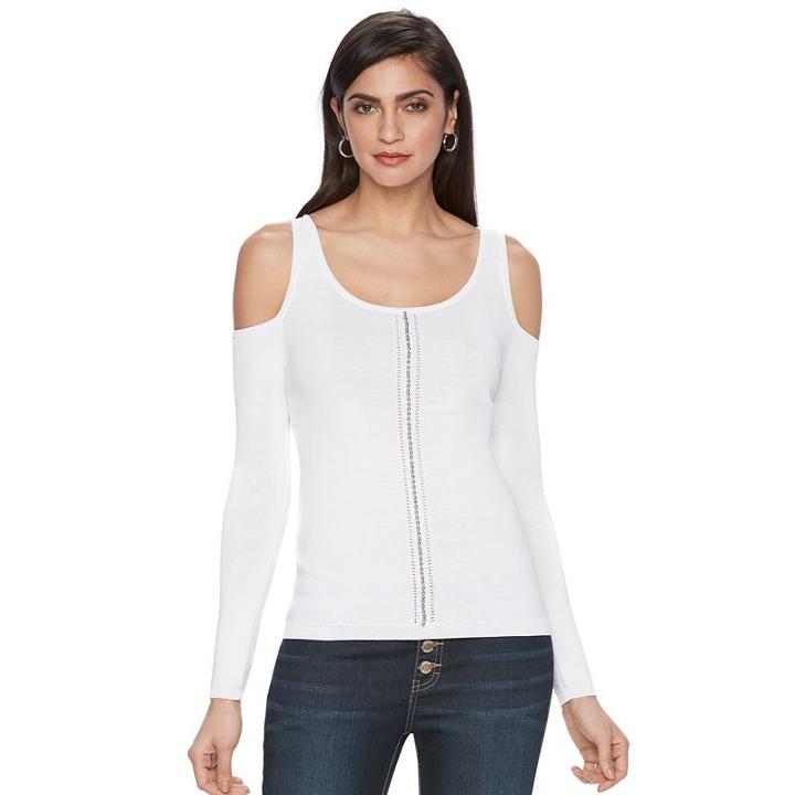 Women's Jennifer Lopez Embellished Cold-shoulder Sweater, Size: Xl, White