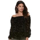 Women's Rock & Republic&reg; Flocked Velvet Off-the-shoulder Top, Size: Medium, Black