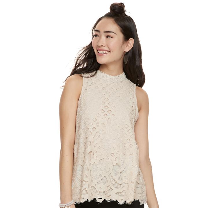 Juniors' Rewind Crochet Lace Tank, Teens, Size: Medium, Natural