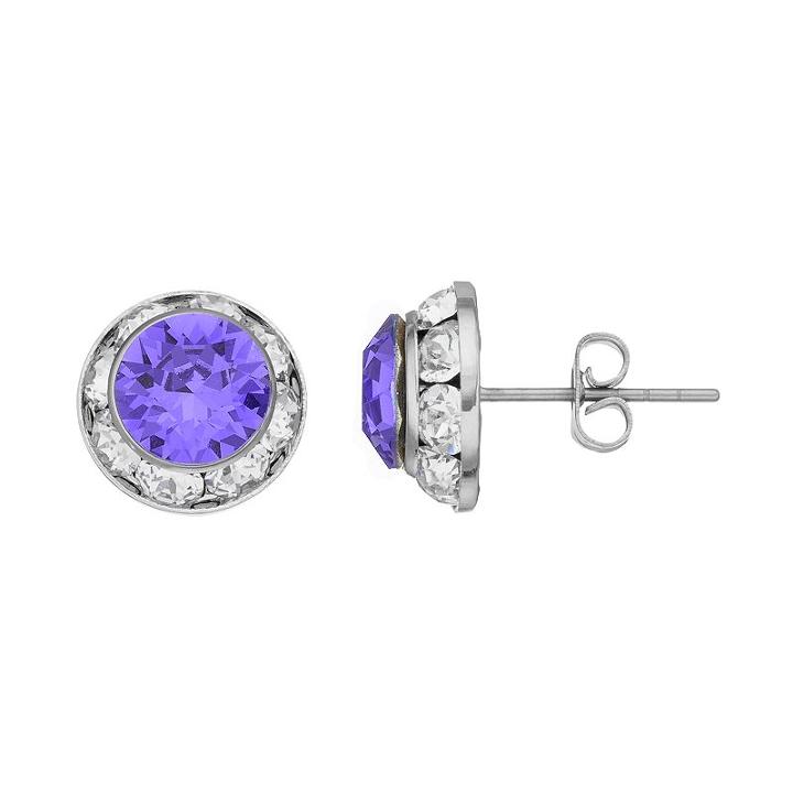 Brilliance Silver Plated Halo Stud Earrings With Swarovski Crystals, Women's, Purple