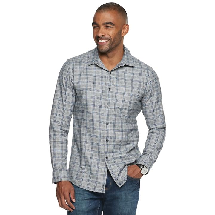 Men's Marc Anthony Slim-fit Soft Touch Flannel Button-down Shirt, Size: Medium, Blue