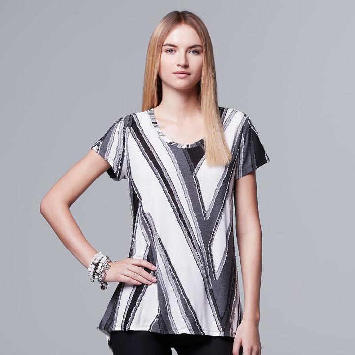 Women's Simply Vera Vera Wang Abstract Jacquard Tee, Size: Small, Black