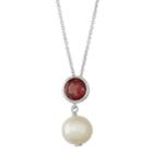 Sterling Silver Garnet & Freshwater Cultured Pearl Pendant, Women's, Size: 18, Red