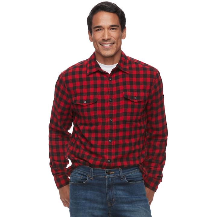 Men's Sonoma Goods For Life&trade; Plaid Flannel Button-down Shirt, Size: Small, Dark Red