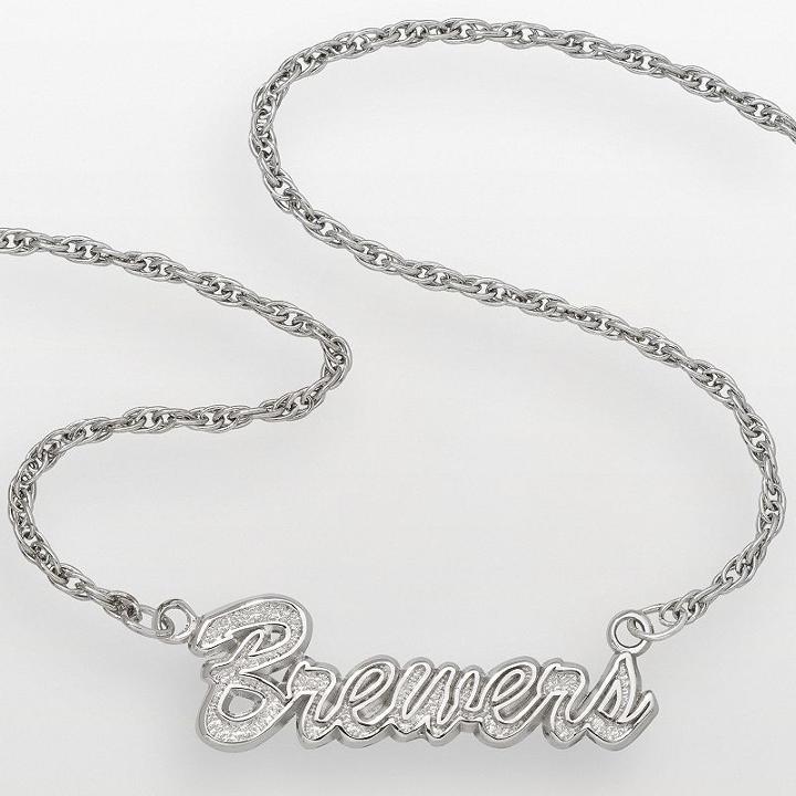 Logoart Milwaukee Brewers Sterling Silver Script Necklace, Women's, Size: 18, Multicolor