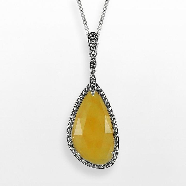 Lavish By Tjm Sterling Silver Yellow Jade Teardrop Pendant - Made With Swarovski Marcasite, Women's, Size: 18