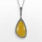 Lavish By Tjm Sterling Silver Yellow Jade Teardrop Pendant - Made With Swarovski Marcasite, Women's, Size: 18