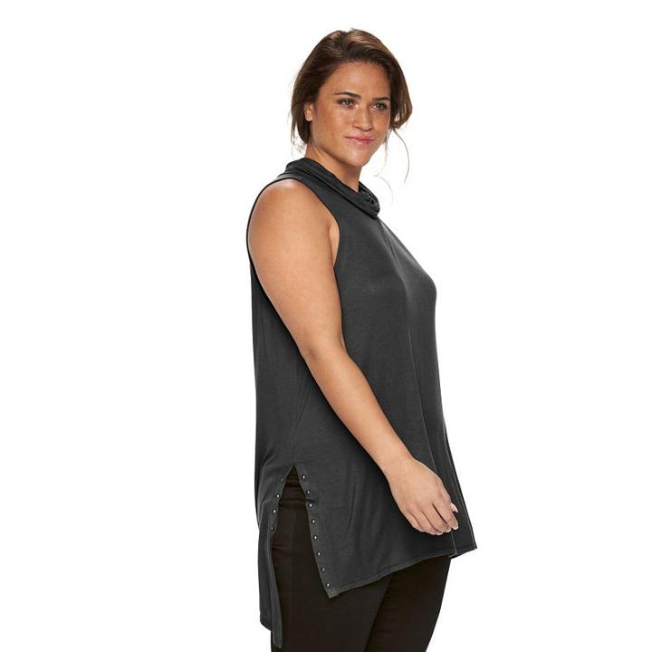 Plus Size Rock & Republic® Embellished Drapeneck Tunic, Women's, Size: 3xl, Black