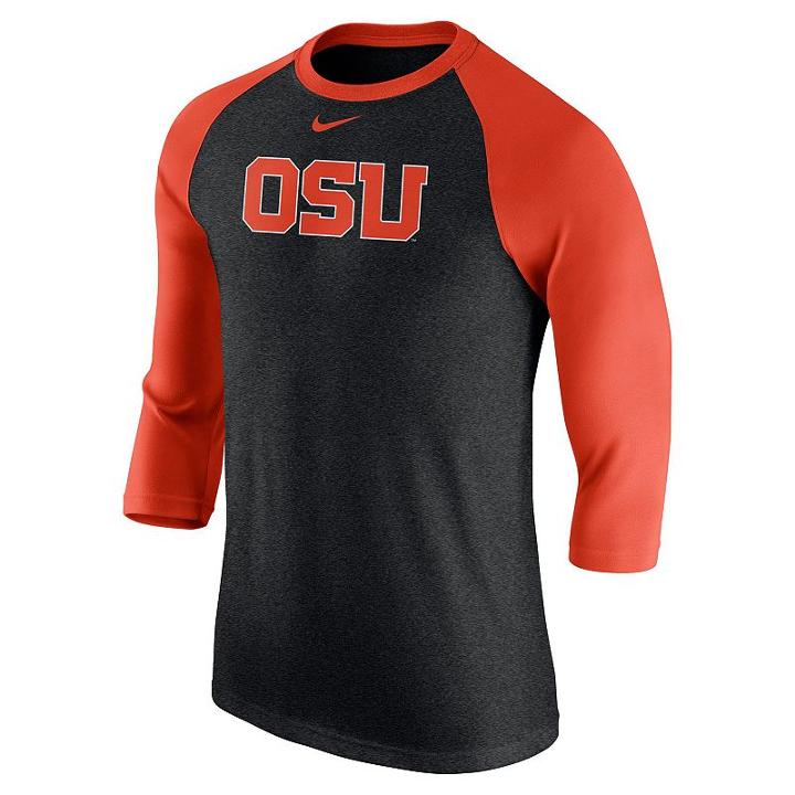 Men's Nike Oregon State Beavers Tri-blend Raglan Tee, Size: Xl, Black