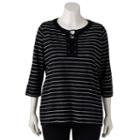 Plus Size Croft & Barrow&reg; Lace-up Roll-tab Tee, Women's, Size: 3xl, Black