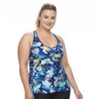 Plus Size N Printed Ladder Back Waist Minimizer Tankini Top, Women's, Size: 1xl, Blue Floral