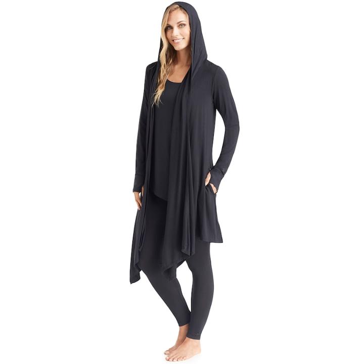 Plus Size Women's Cuddl Duds Softwear Hooded Wrap Cardigan, Size: 2xl, Black