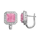Sterling Silver Cubic Zirconia Square Halo Earrings, Women's, Pink