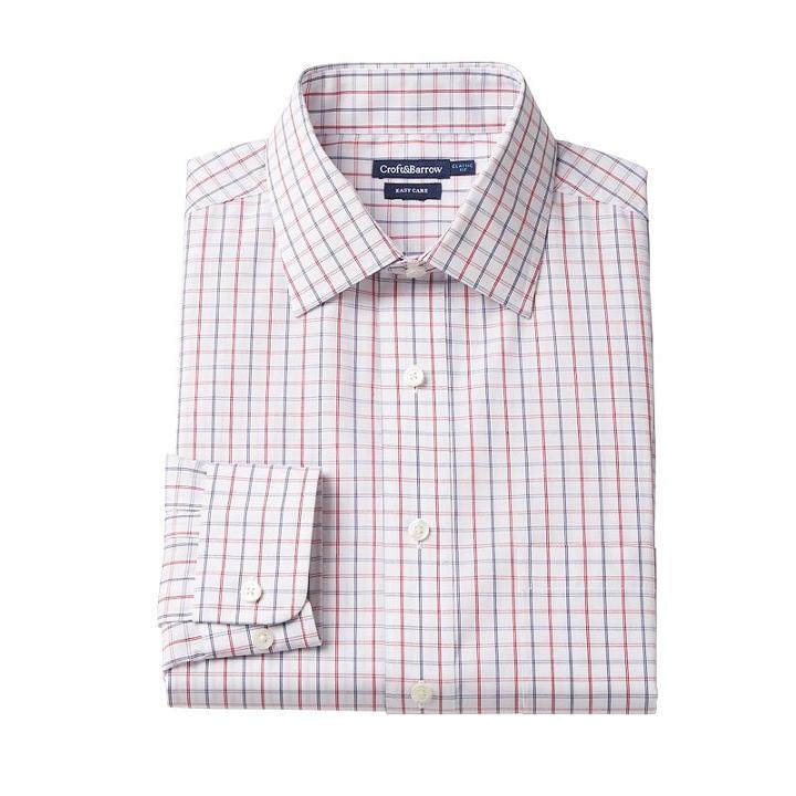 Men's Croft & Barrow&reg; Fitted Solid Easy Care Spread-collar Dress Shirt, Size: 16.5-32/33, White