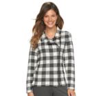 Women's Chaps Buffalo Check Asymmetrical Sweater Jacket, Size: Medium, Grey Other