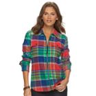 Petite Chaps Plaid Brushed Twill Shirt, Women's, Size: S Petite, Pink Ovrfl