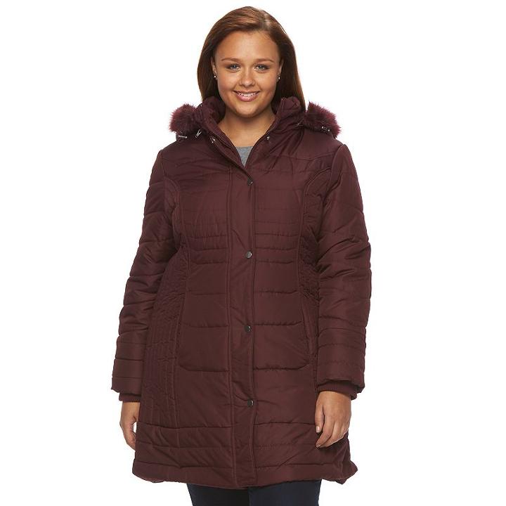 Plus Size D.e.t.a.i.l.s Hooded Solid Quilted Walker Jacket, Women's, Size: 3xl, Red