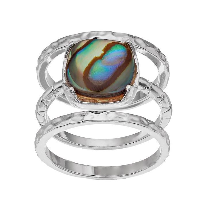 Olive & Ivy Abalone Ring Set, Women's, Size: 7, Black