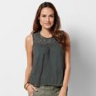 Petite Sonoma Goods For Life&trade; Split Eyelet Top, Women's, Size: L Petite, Grey