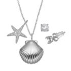 Pure 925 Cubic Zirconia Sterling Silver Shell & Starfish Pendant Necklace & Stud Earring Set, Women's, Size: 18, Grey
