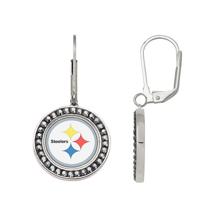 Pittsburgh Steelers Crystal Team Logo Drop Earrings, Women's, Black