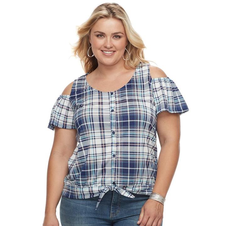 Plus Size French Laundry Cold-shoulder Tie Front Top, Women's, Size: 1xl, Blue Other