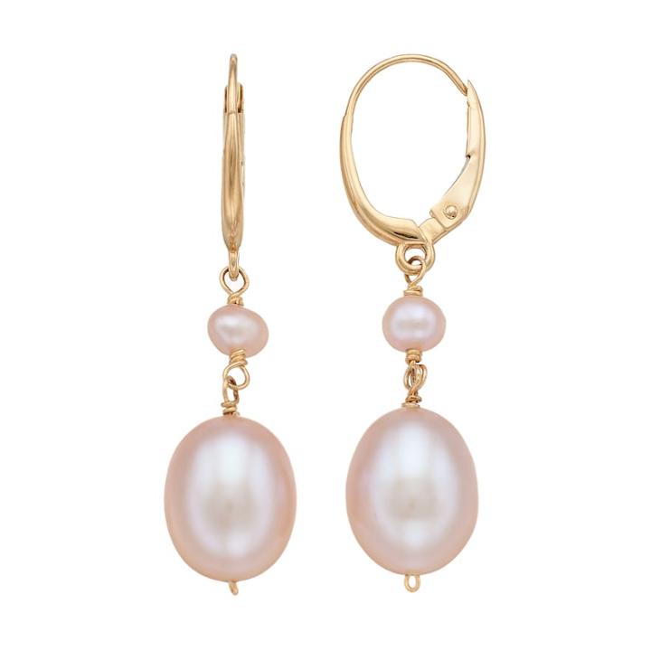 14k Gold Cultured Freshwater Pearl Leverback Drop Earrings, Women's, Pink