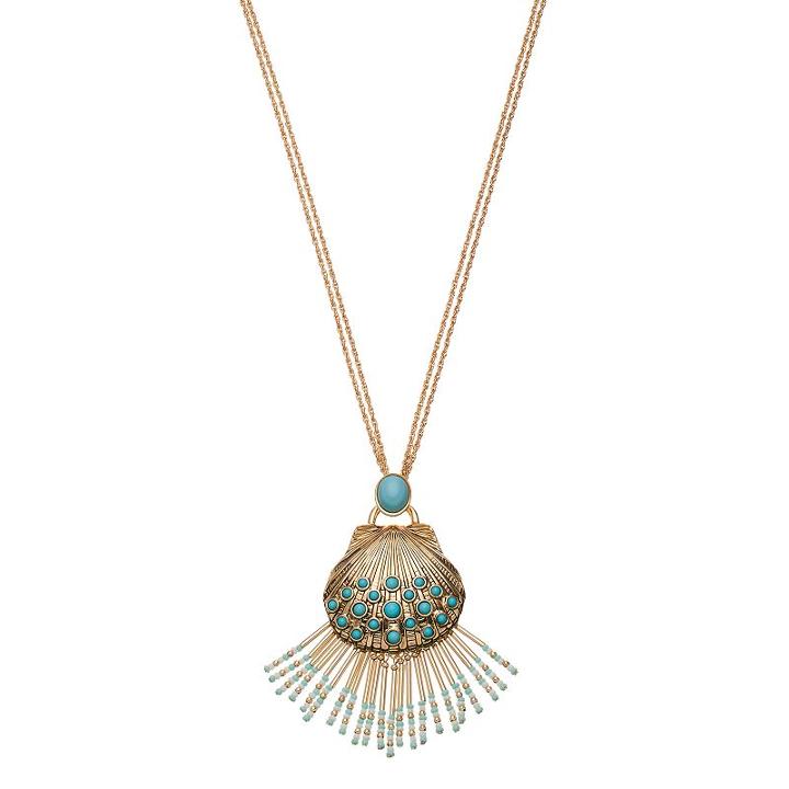 Dana Buchman Aqua Seashell Fringe Pendant Necklace, Women's, Turq/aqua