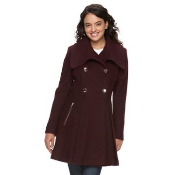 Women's Lnr Fashion Styles Wool Blend Fit & Flare Jacket, Size: Medium, Dark Red