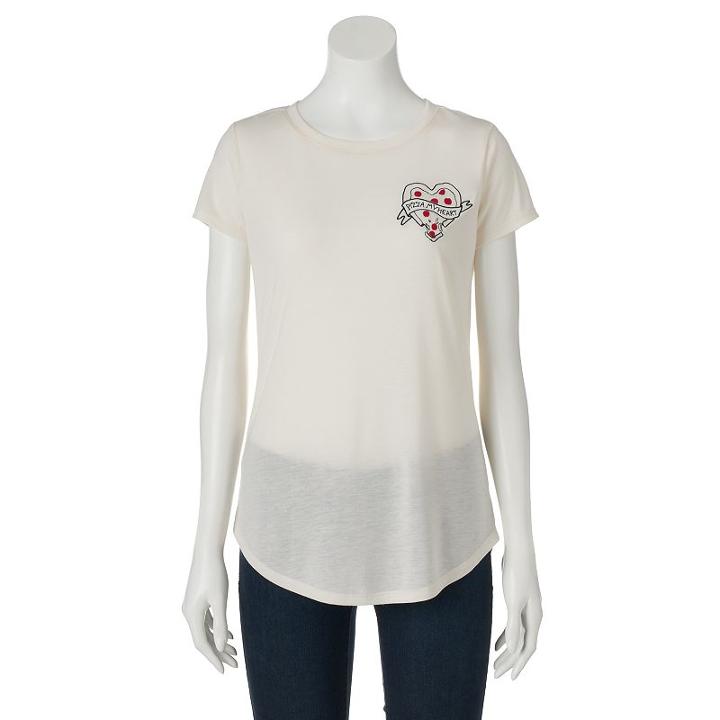 Juniors' The Print Shop Pizza My Heart Embroidered Tee, Girl's, Size: Small, Natural