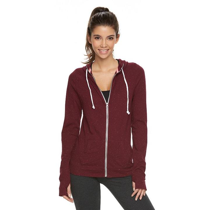 Juniors' So&reg; Lightweight Zip-up Hoodie, Girl's, Size: Medium, Dark Pink