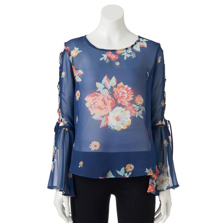 Juniors' Lily Rose Floral Bell Sleeve Top, Girl's, Size: Xs, Lt Purple