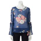Juniors' Lily Rose Floral Bell Sleeve Top, Girl's, Size: Xs, Lt Purple