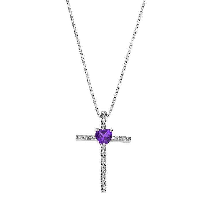 Sterling Silver Amethyst Cross Pendant Necklace, Women's, Size: 18, Purple