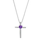 Sterling Silver Amethyst Cross Pendant Necklace, Women's, Size: 18, Purple