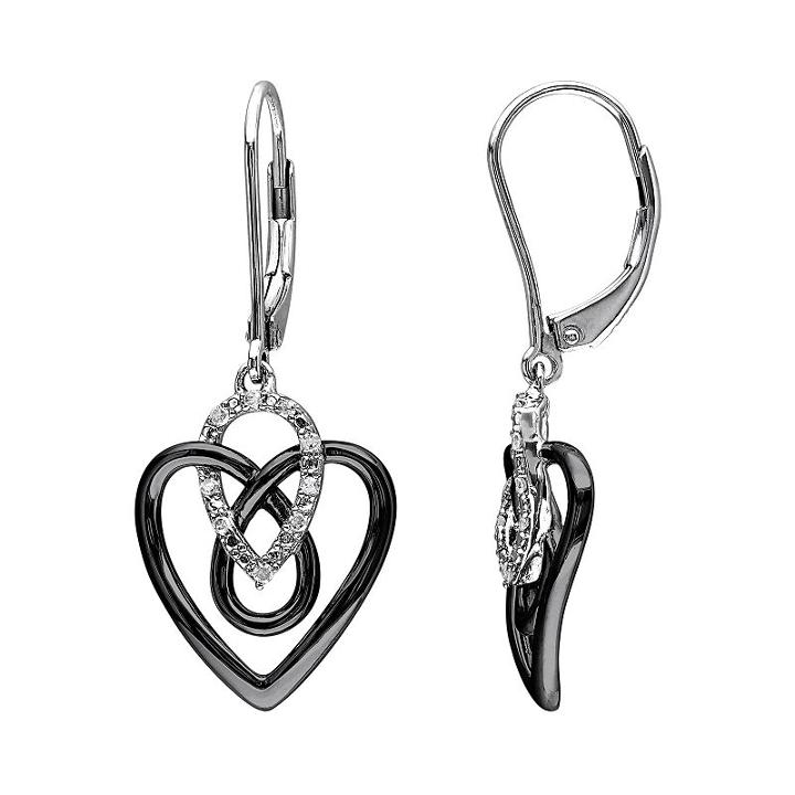 1/10 Carat T.w. Diamond Two Tone Sterling Silver Heart Drop Earrings, Women's