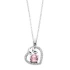 Brilliance Silver Tone Heart Pendant Necklace With Swarovski Crystals, Women's, Pink