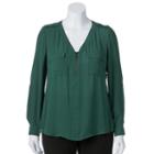 Juniors' Plus Size Candie's&reg; Zip-neck Roll-tab Top, Girl's, Size: 2xl, Dark Green