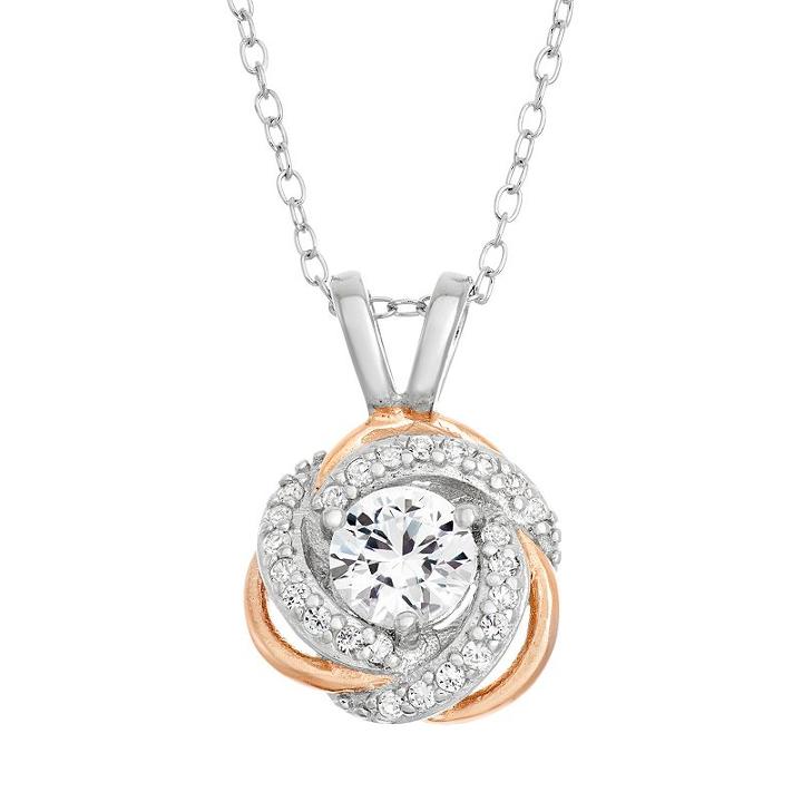 Lab-created White Sapphire Sterling Silver & 18k Rose Gold Over Silver Love Knot Necklace, Women's, Size: 18